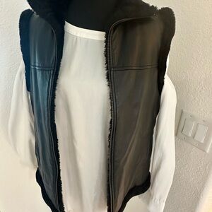 Black Faux Fur Lined genuine leather Vest